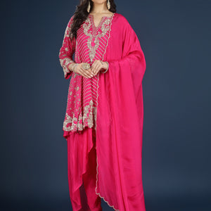 Pink Chinon Indo Western with Cutdana, Sequins and Pearl Embroidery