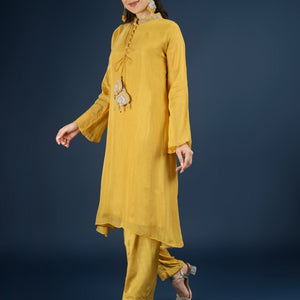 Yellow Organza Indo Western with Cutdana & Sequins Work