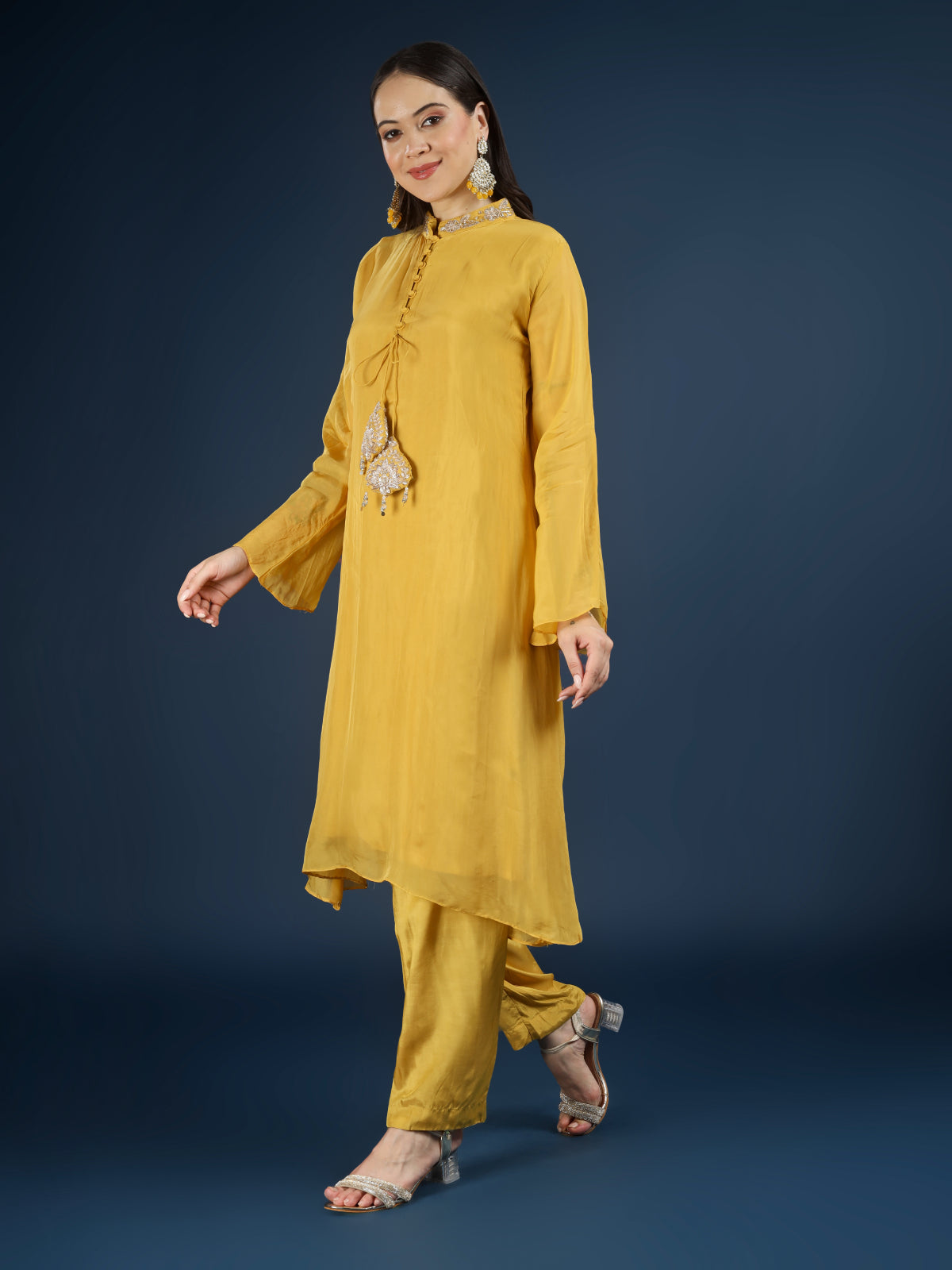 Yellow Organza Indo Western with Cutdana & Sequins Work