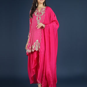 Pink Chinon Indo Western with Cutdana, Sequins and Pearl Embroidery