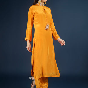 Mustard Crepe Indo Western with Cutdana & Sequins Work