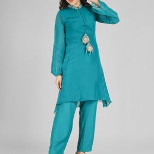 Firozi Organza Indo Western with Cutdana & Sequins Work