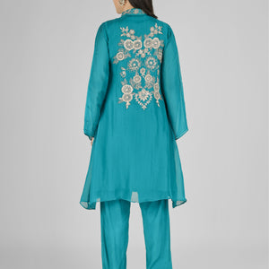 Firozi Organza Indo Western with Cutdana & Sequins Work
