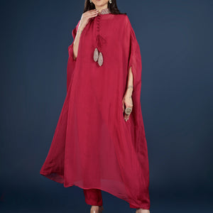 Red Organza Indo Western with Cutdana and Sequins Embroidery