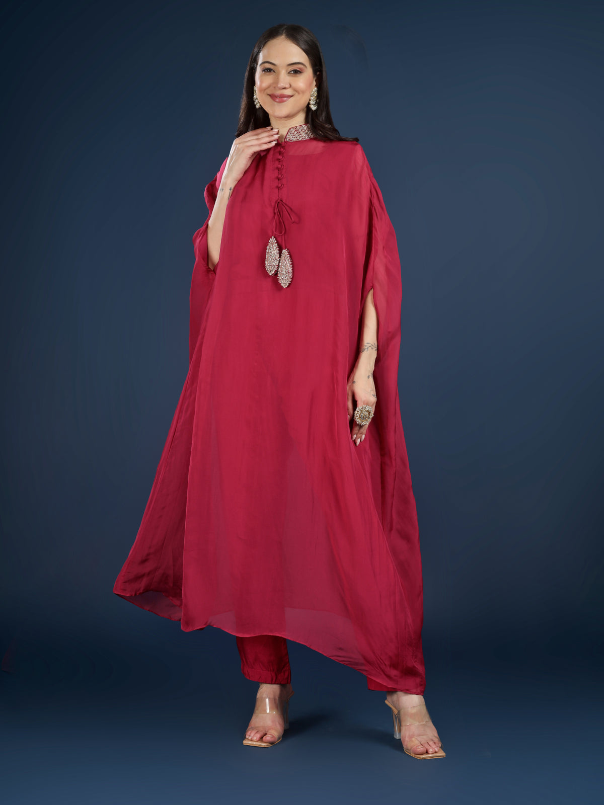 Red Organza Indo Western with Cutdana and Sequins Embroidery