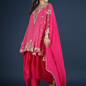 Pink Chinon Indo Western with Cutdana, Sequins and Pearl Embroidery