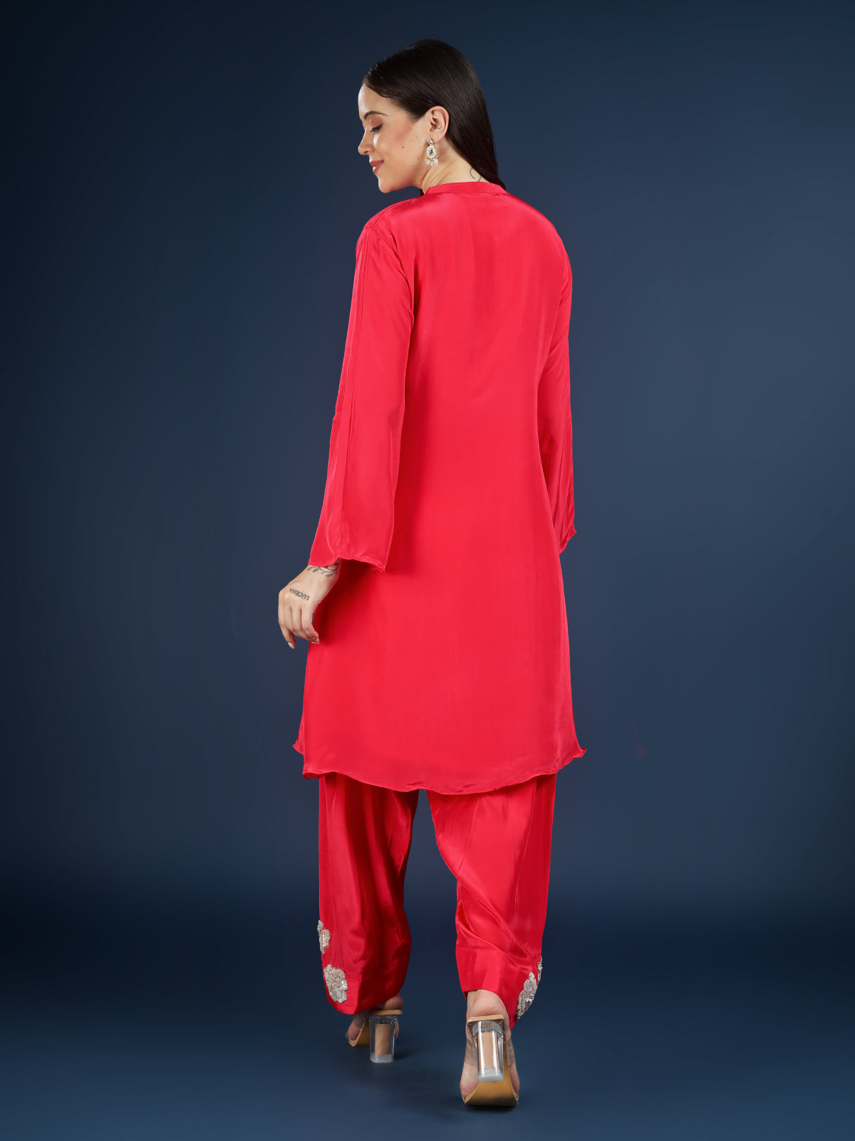 Rani Crepe Indo Western with Cutdana and Sequins Embroidery