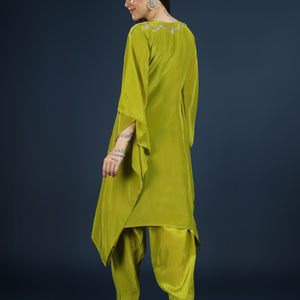 Green Crepe Indo Western with Cutdana, Sequins and Pearl Embroidery