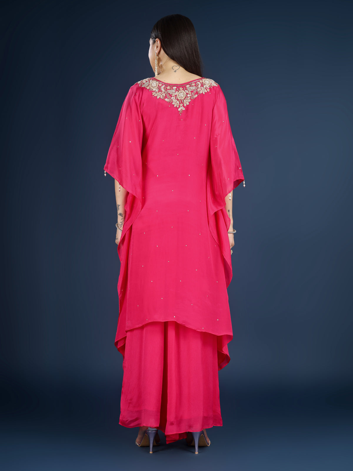 Rani Chinon Indo Western with Cutdana, Sequins and Pearl Embroidery
