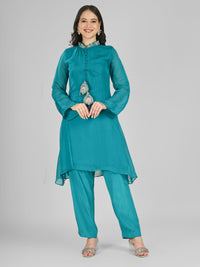Firozi Organza Indo Western with Cutdana & Sequins Work