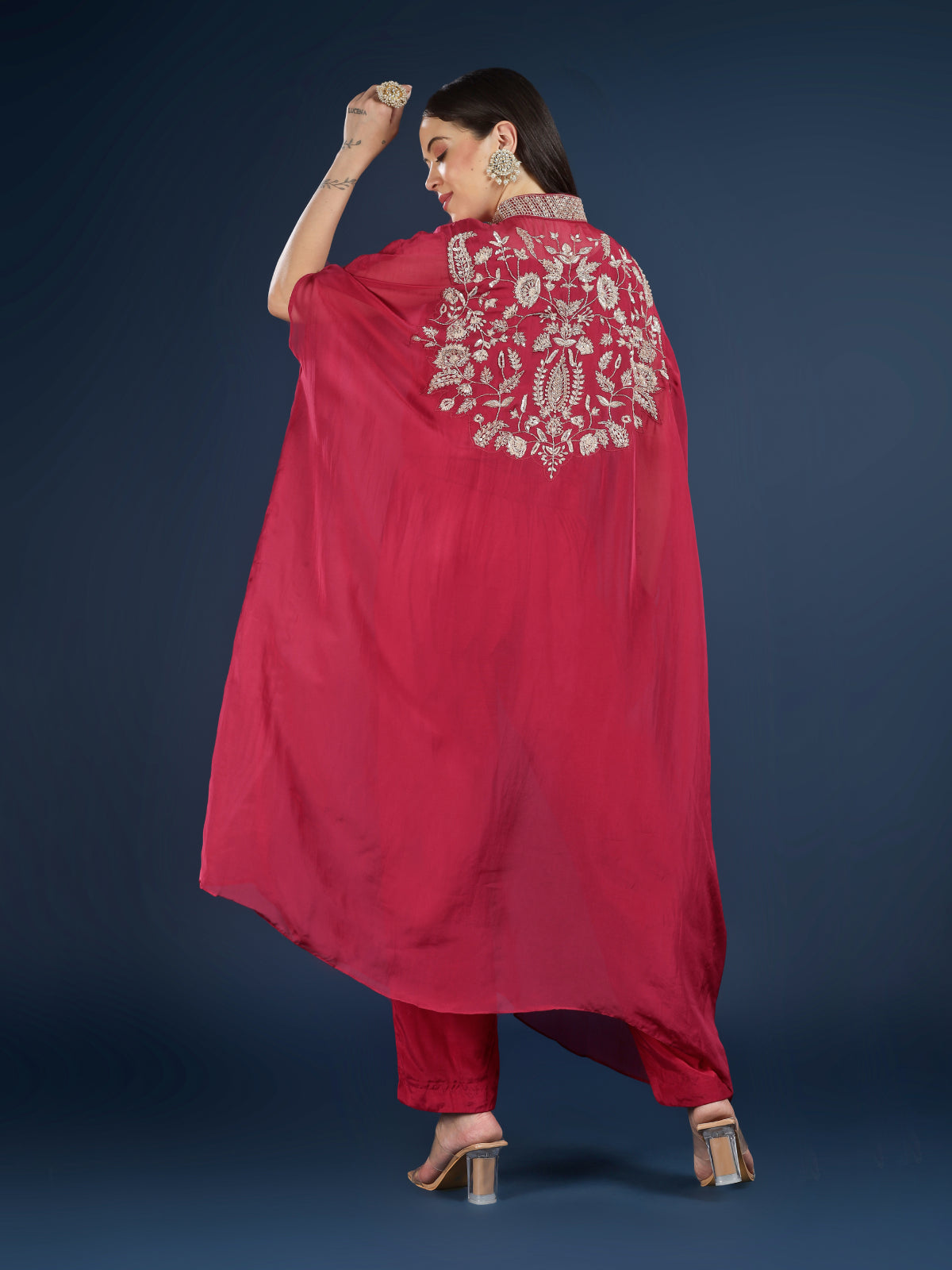 Red Organza Indo Western with Cutdana and Sequins Embroidery