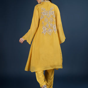 Yellow Organza Indo Western with Cutdana & Sequins Work