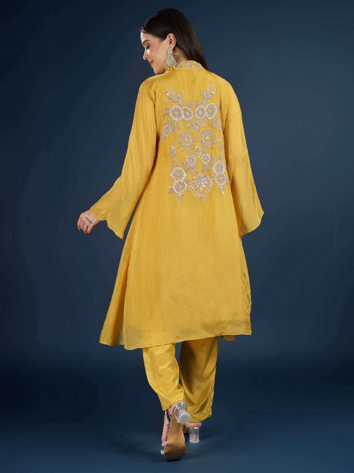 Yellow Organza Indo Western with Cutdana & Sequins Work