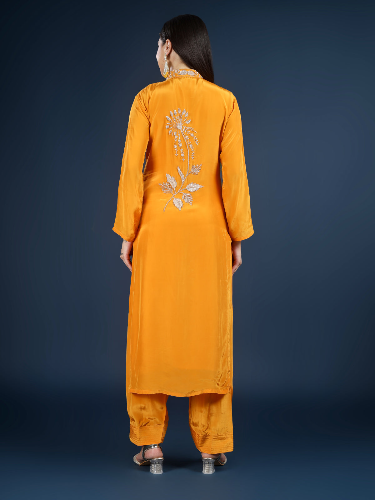 Mustard Crepe Indo Western with Cutdana & Sequins Work