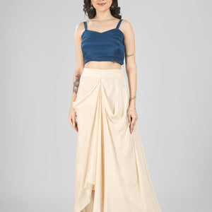 Blue Chinon Indo Western with Cutdana and Sequins Embroidery