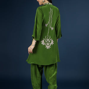 Green Crepe Indo Western with Cutdana & Sequins Work