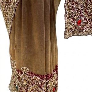 Beautiful Coffee Banarasi Saree Embellished With Sequins & Cut Dana Work