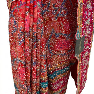 Multicolour Chinon Saree Embellished With Chandala & Zari Work