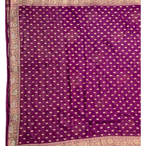 Wine Georgette Unstitched Saree With Zarkan, Cut Dana, Dabka & Zari Work
