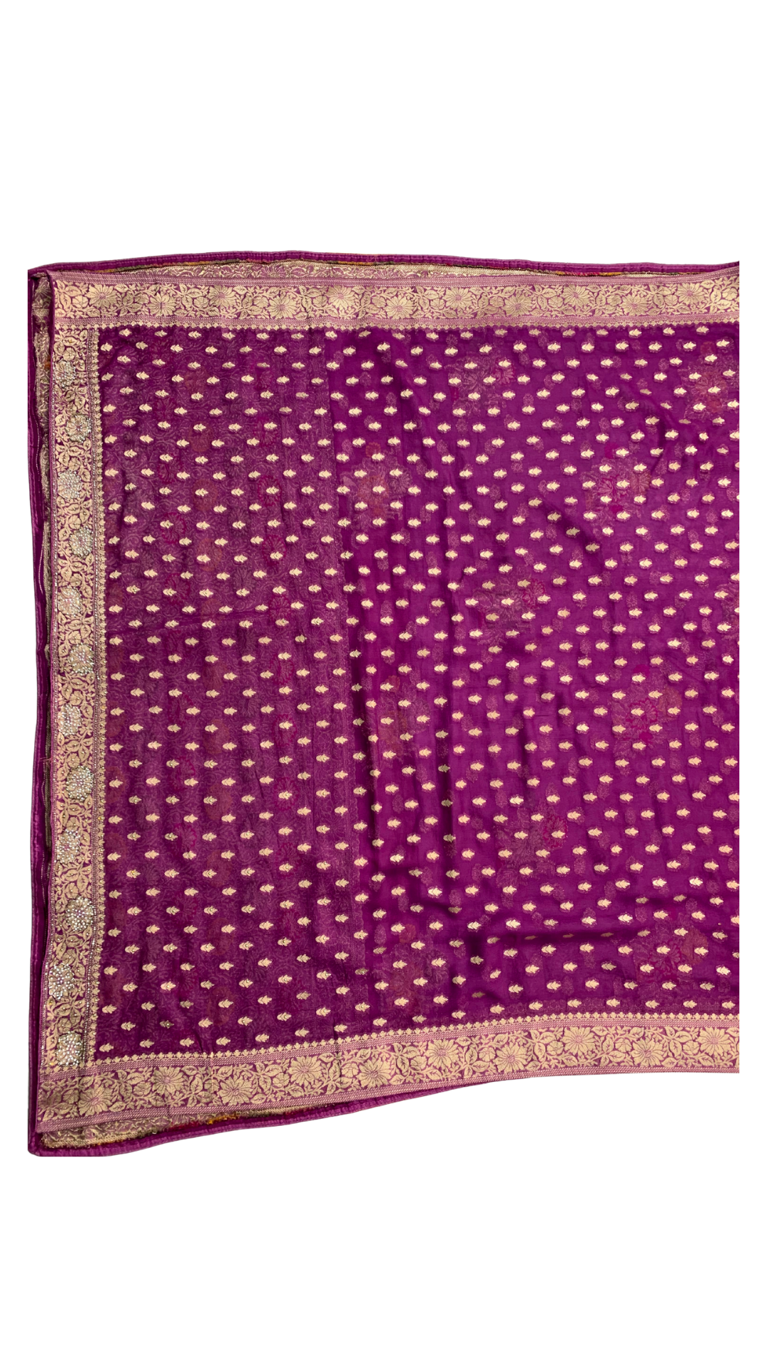 Wine Georgette Unstitched Saree With Zarkan, Cut Dana, Dabka & Zari Work