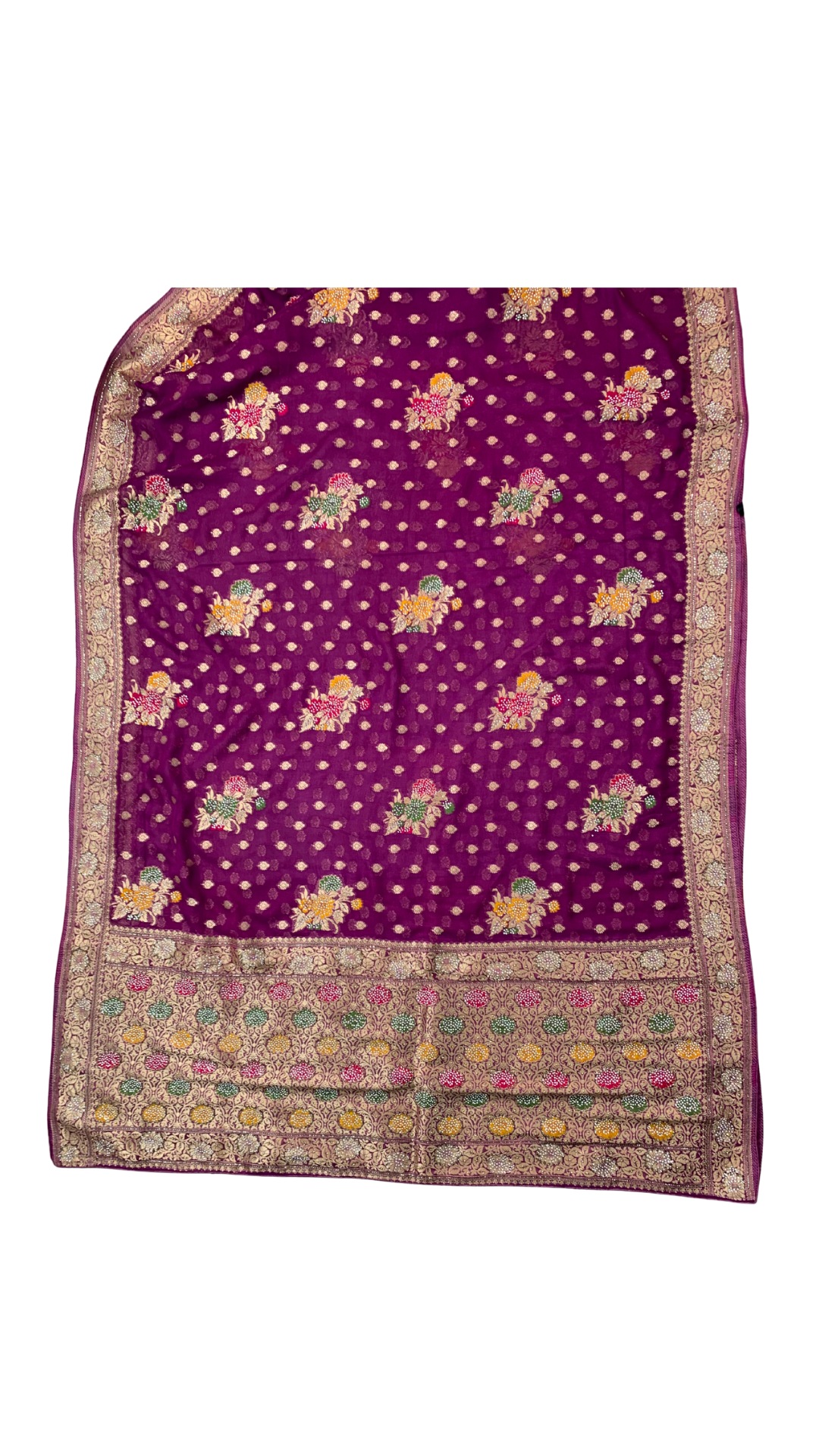 Wine Georgette Unstitched Saree With Zarkan, Cut Dana, Dabka & Zari Work