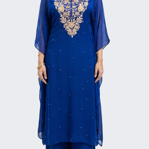 Blue Chinon Indo Western with Cutdana, Sequins and Pearl Embroidery 2