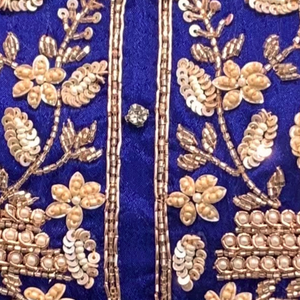 Blue Chinon Indo Western with Cutdana, Sequins and Pearl Embroidery 4