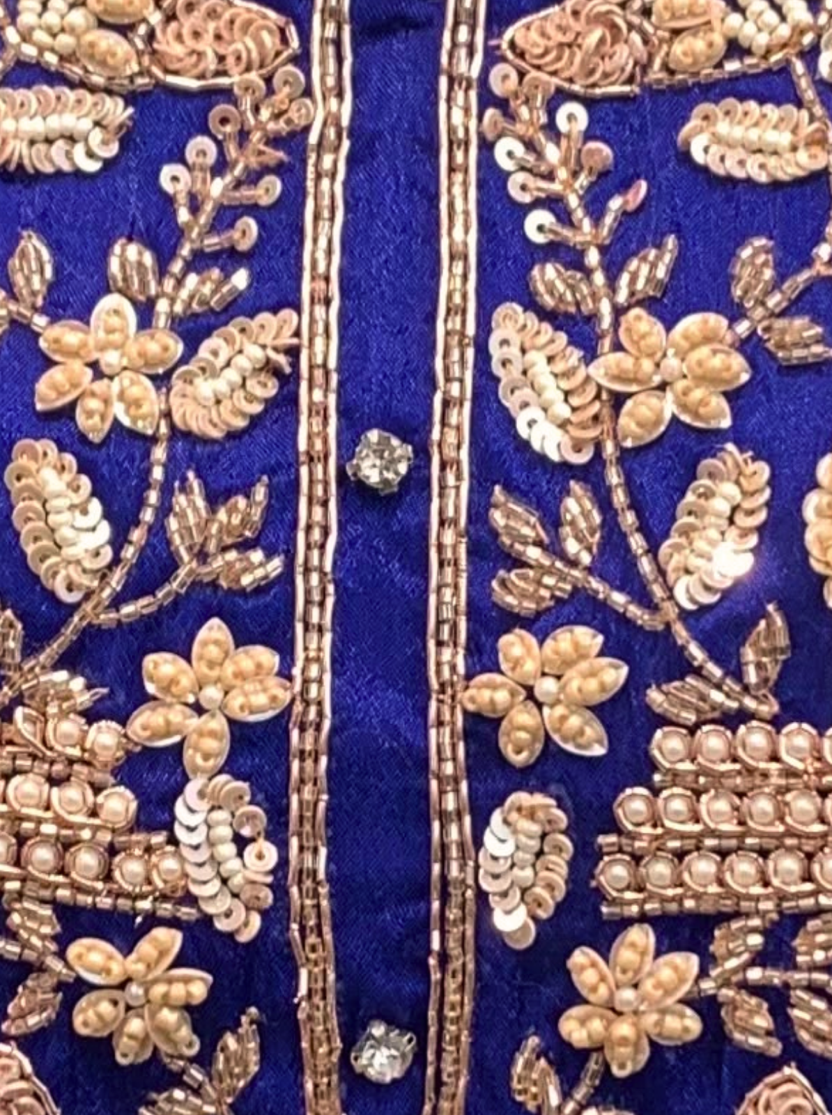 Blue Chinon Indo Western with Cutdana, Sequins and Pearl Embroidery 4