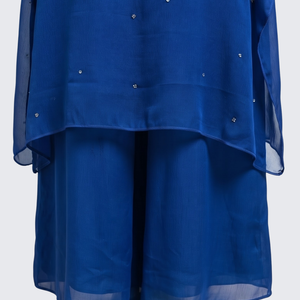 Blue Chinon Indo Western with Cutdana, Sequins and Pearl Embroidery 5