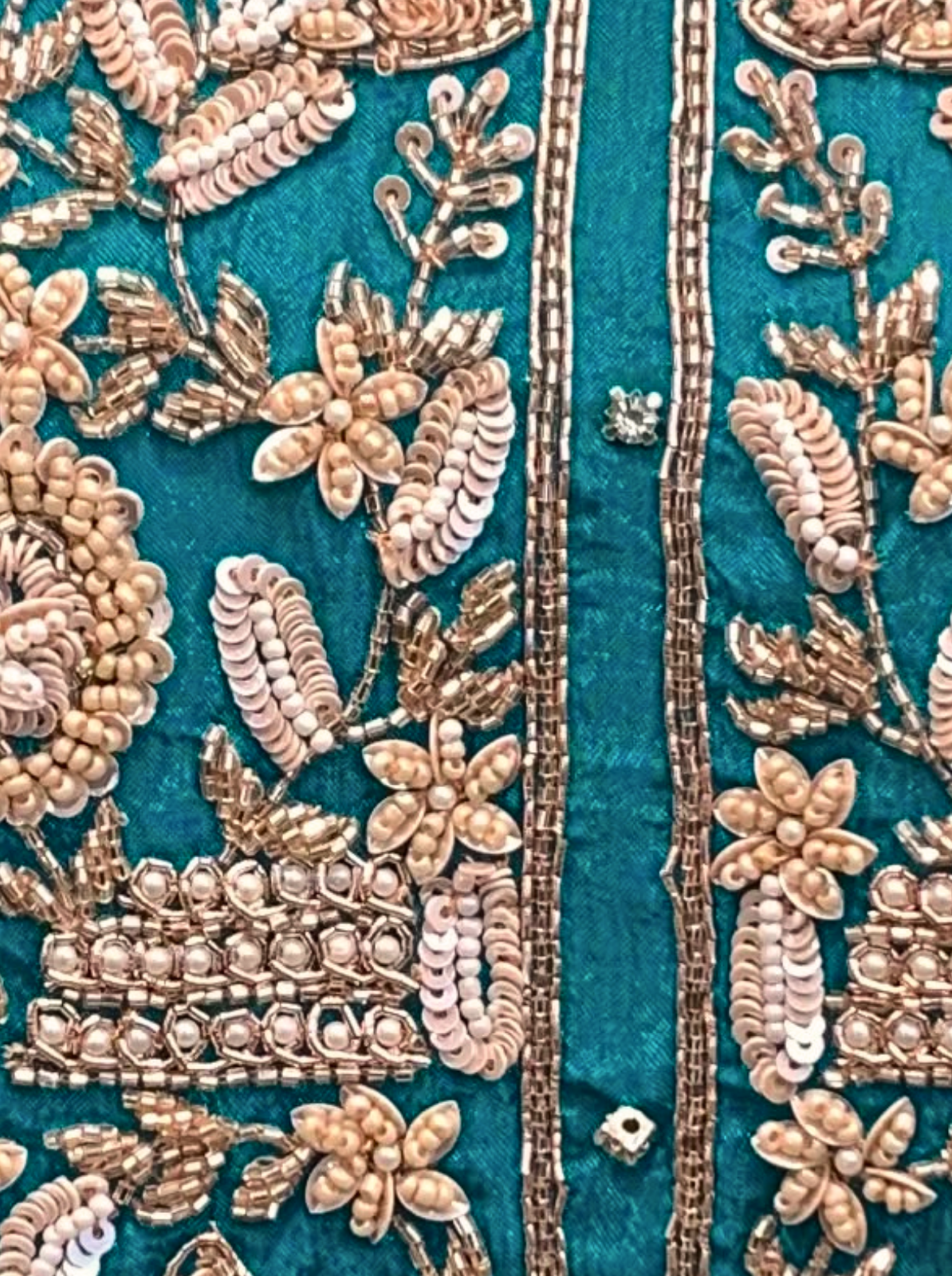 Firozi Chinon Indo Western with Cutdana, Sequins and Pearl Embroidery 4