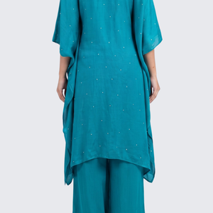 Firozi Chinon Indo Western with Cutdana, Sequins and Pearl Embroidery 6