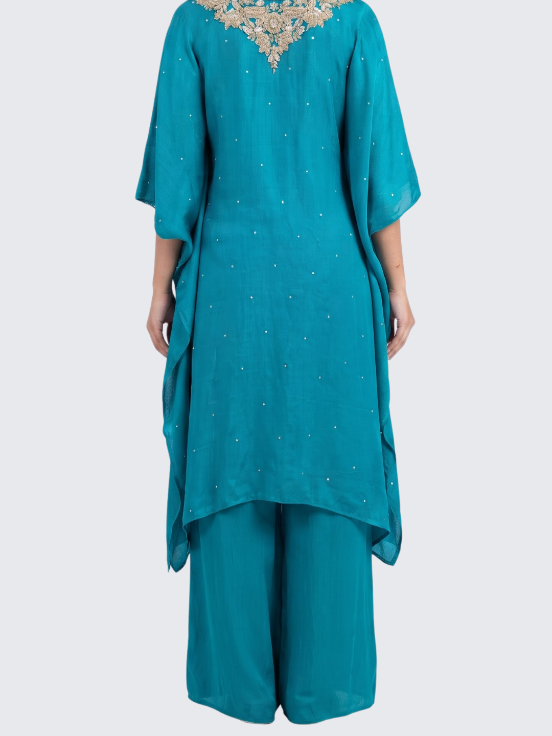 Firozi Chinon Indo Western with Cutdana, Sequins and Pearl Embroidery 6