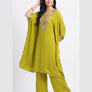 Suhij Green Chinon Indo Western with Cutdana, Sequins and Pearl Embroidery 1