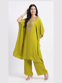 Suhij Green Chinon Indo Western with Cutdana, Sequins and Pearl Embroidery
