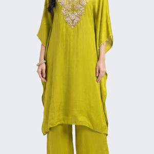 Suhij Green Chinon Indo Western with Cutdana, Sequins and Pearl Embroidery 2