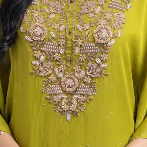 Suhij Green Chinon Indo Western with Cutdana, Sequins and Pearl Embroidery 3