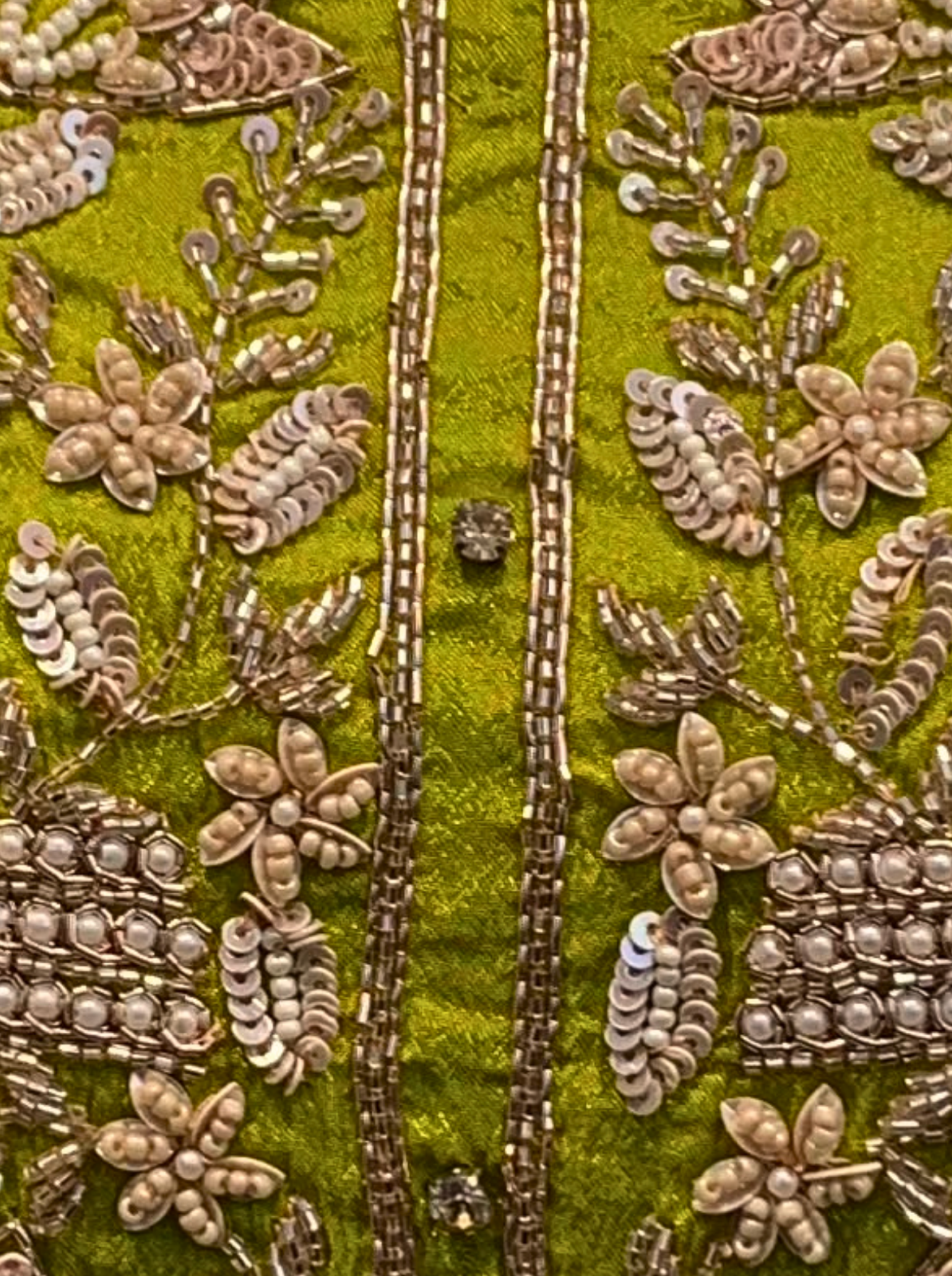 Suhij Green Chinon Indo Western with Cutdana, Sequins and Pearl Embroidery 4