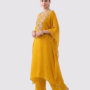 Suhij Yellow Chinon Indo Western with Cutdana, Sequins and Pearl Embroidery 1