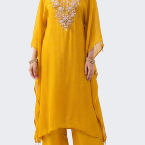 Suhij Yellow Chinon Indo Western with Cutdana, Sequins and Pearl Embroidery 2
