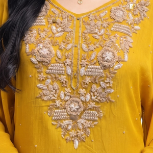 Suhij Yellow Chinon Indo Western with Cutdana, Sequins and Pearl Embroidery 3