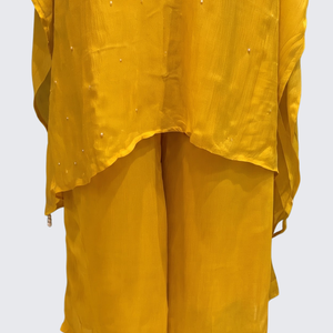 Suhij Yellow Chinon Indo Western with Cutdana, Sequins and Pearl Embroidery 5