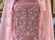 Load image into Gallery viewer, Pink Unstitched Suit with Chikankari work

