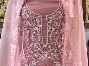 Pink Unstitched Suit with Chikankari work