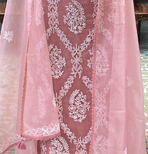 Pink Unstitched Suit with Chikankari work
