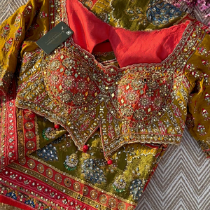 Moss Green Tissue Saree with Zari, Mirror & Stone Work