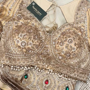 Golden Ivory Tissue Saree Embellished With Sequins, Moti & Cut Dana Work