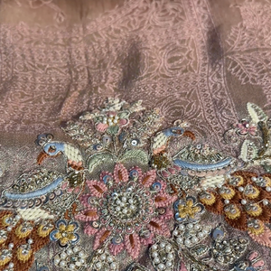 Peach Pure Banarasi Unstitched Saree with Sequins, Swarovski & Zari Work