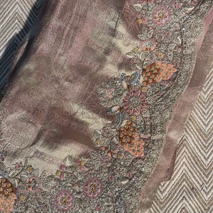 Peach Pure Banarasi Unstitched Saree with Sequins, Swarovski & Zari Work