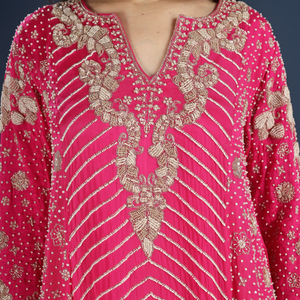 Pink Chinon Indo Western with Cutdana, Sequins and Pearl Embroidery