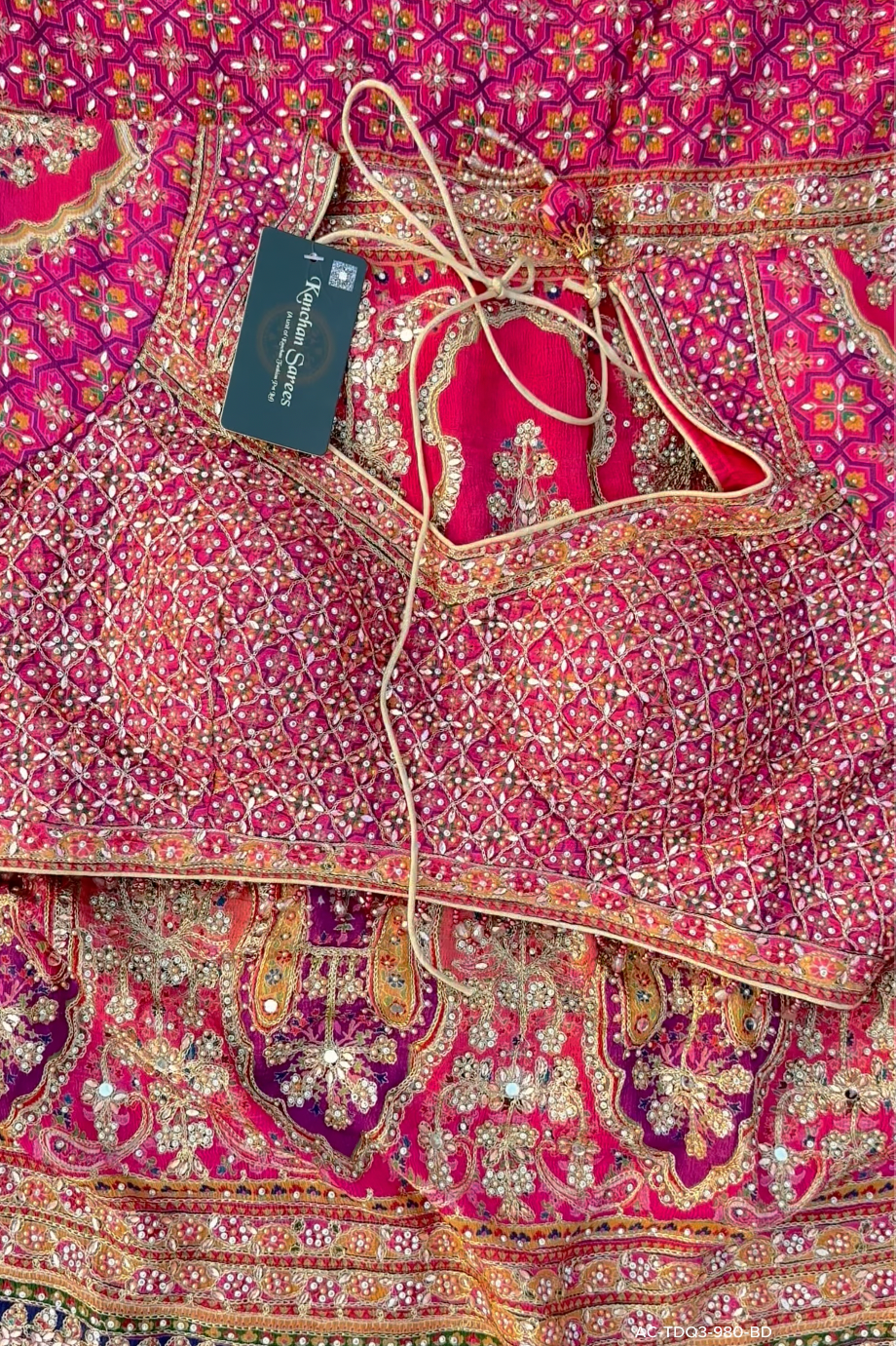 Rani Chinon Saree Embellished With Stone & Zari Work